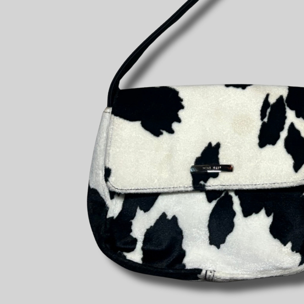Nine West Black and White Cow Print Shoulder Bag - Picture 2 of 15